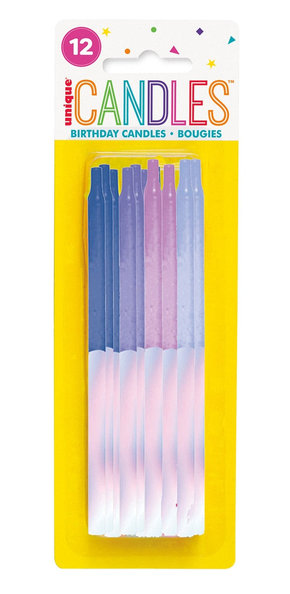 Pack of 12 iridescent metallic birthday candles assorted