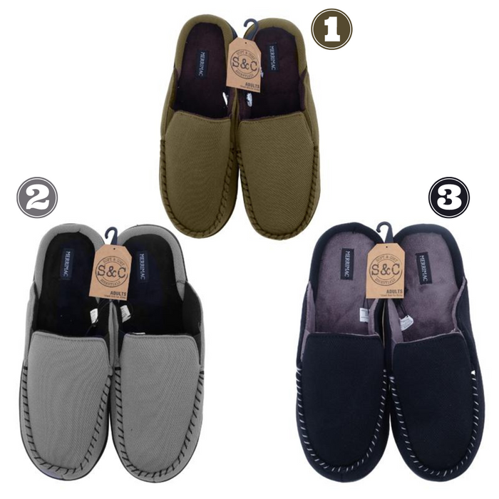 Slippers Premium Mens Slip On Black, Grey & Olive 4 Sizes: S,M,L,XL Memory Foam Insole