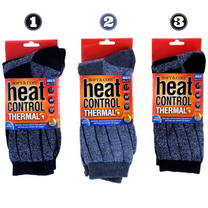 Socks Mens Heat Control Thermal Knit Crew Cut Black, Navy & Grey