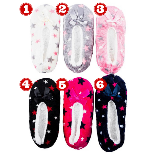 Slippers Womens Footlet Sherpa Lined Stars 6 Assorted Colours 2 Sizes