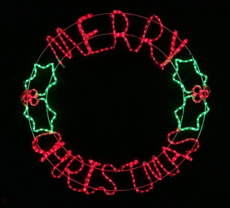 LED Rope Light Merry Christmas Holly Round Sign