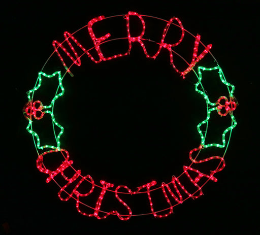 LED Rope Light Merry Christmas Holly Round Sign