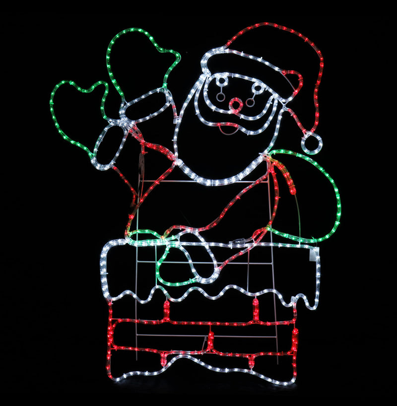 LED Rope Light Waving Santa In Chimney Flash