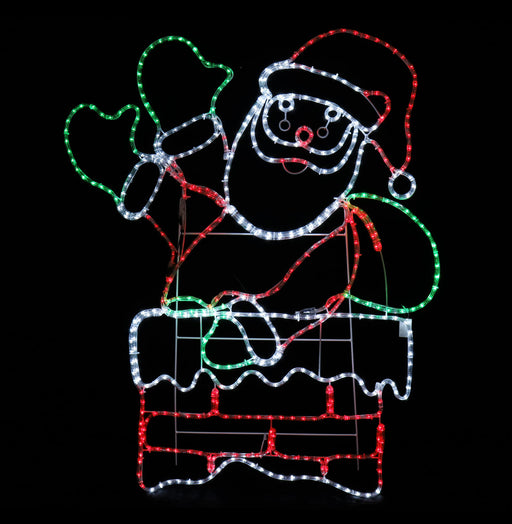 LED Rope Light Waving Santa In Chimney Flash
