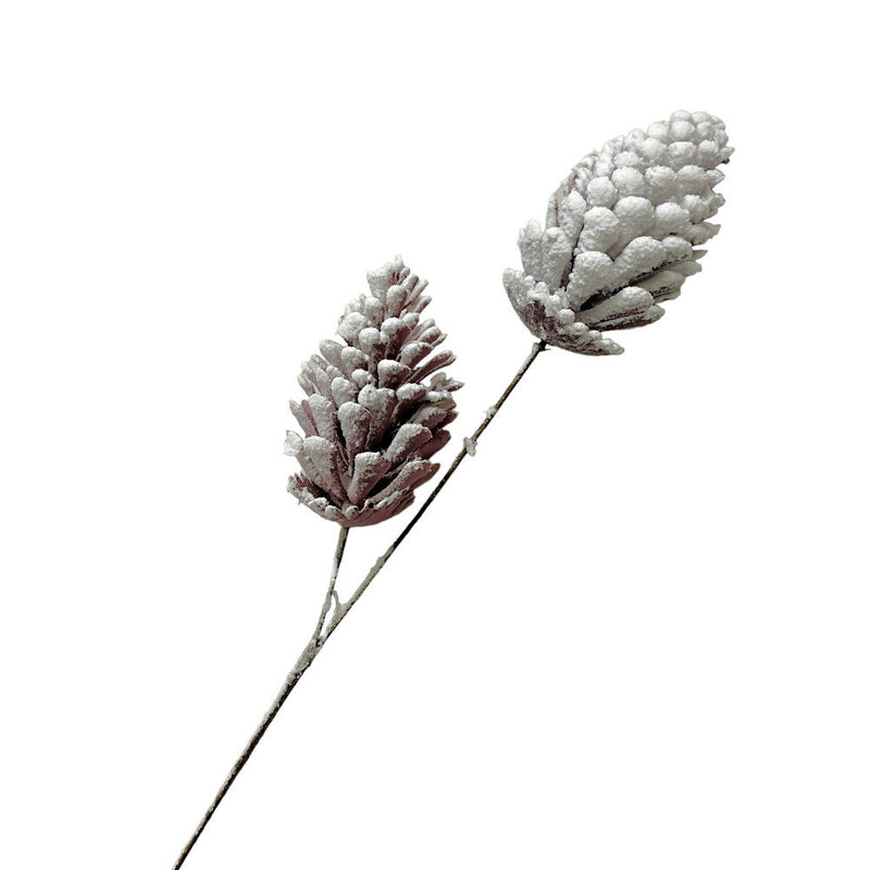 Ronis 2pc Pinecone Stem with Snow Finish 55cm