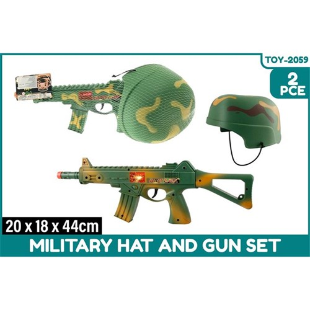 2Pce Military Helmet/Gun in Net Bag