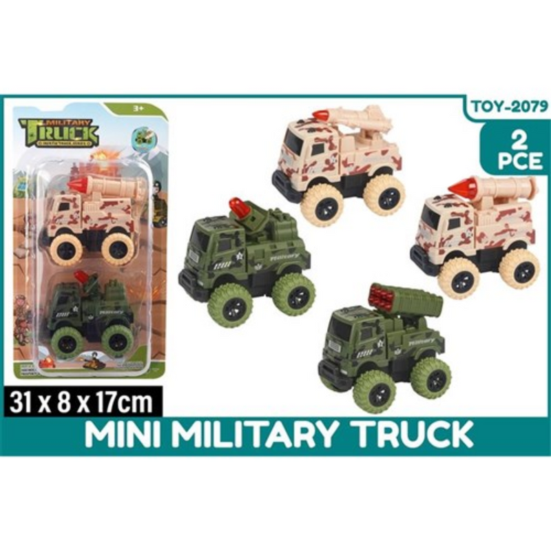 2Pce Military Truck 9x9cm Asstd