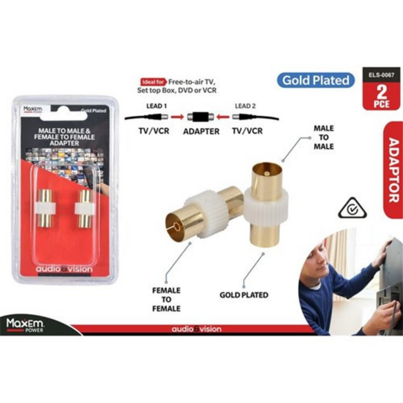 Ronis 2pce 1x Coax Plug Plug 1x Coax Socket Socket