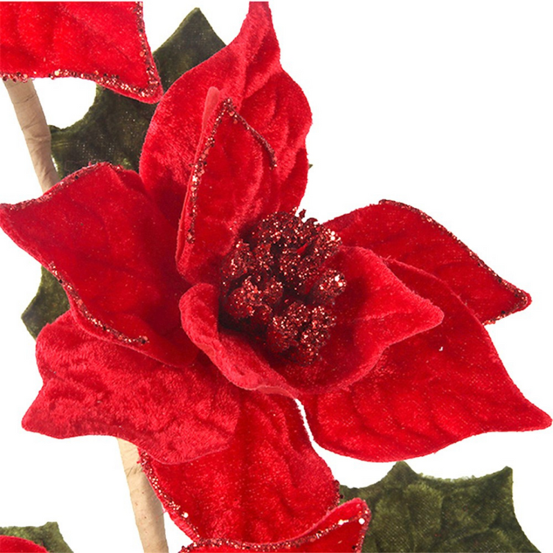 Ronis 3 Poinsettia Red Velour Stem 62cm