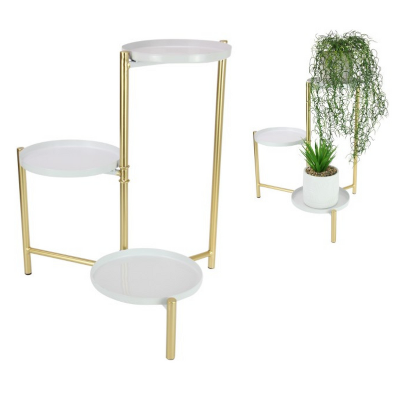 Ronis 3 Tier Pot Holder 40cm White & Gold