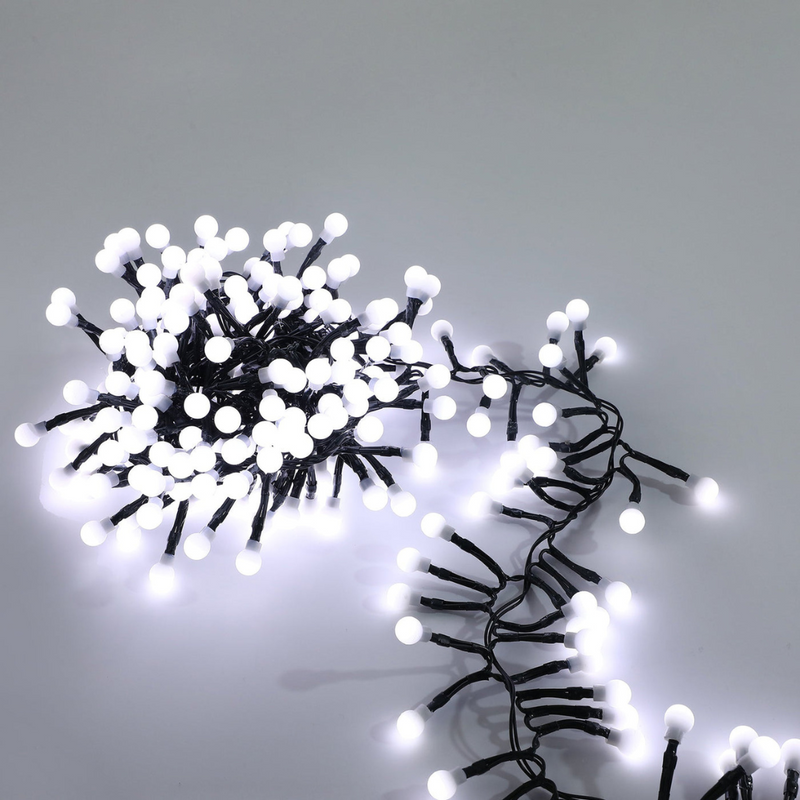 300 LED connectable cluster string lights with cherry balls in white and dark tones for Christmas décor