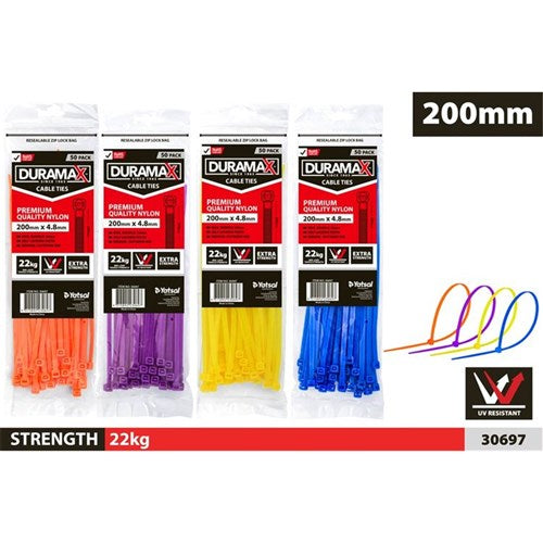 50 pack assorted color cable ties 200mm