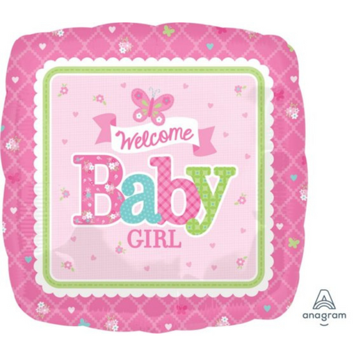 Foil Balloon Standard HX Welcome Baby Girl Butterfly S40 45cm