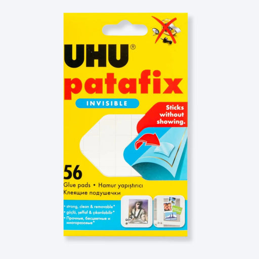 UHU patafix INVISIBLE 56 pads packaging showing transparent adhesive