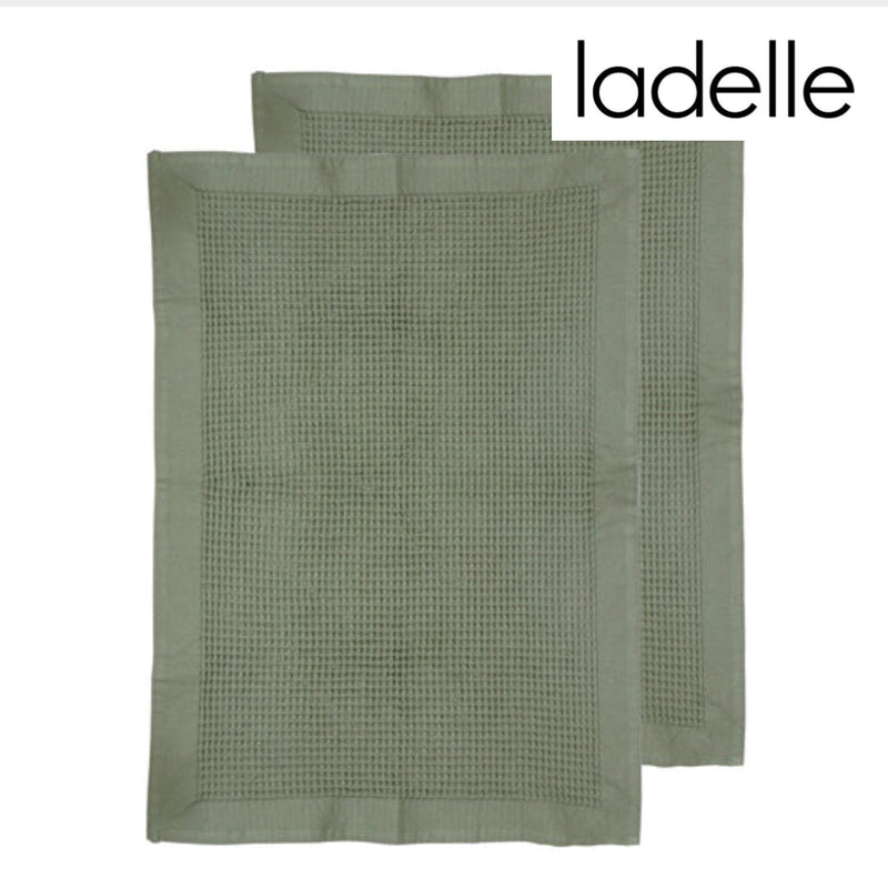 Set of two green waffle weave tea towels