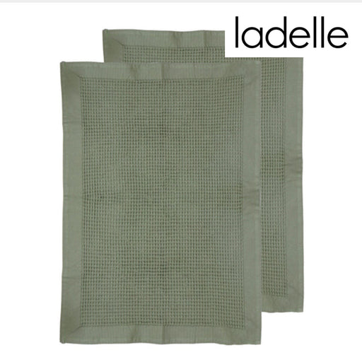 Set of two green waffle weave tea towels