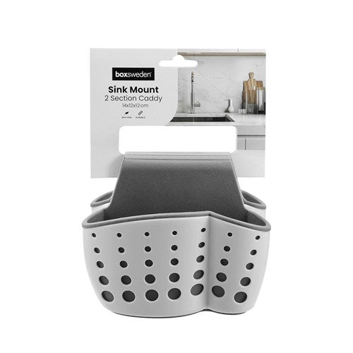 two section sink mount caddy for sponge and brush storage