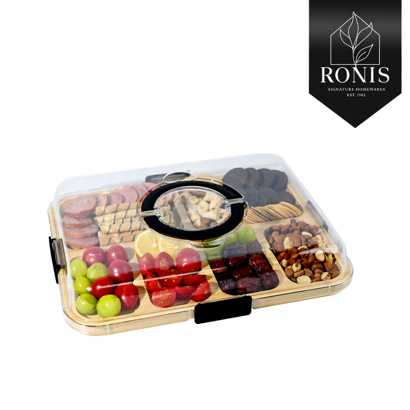 Bamboo plate with Lid-4 plate 35.8x28x2cm whole 36x28x7.5cm