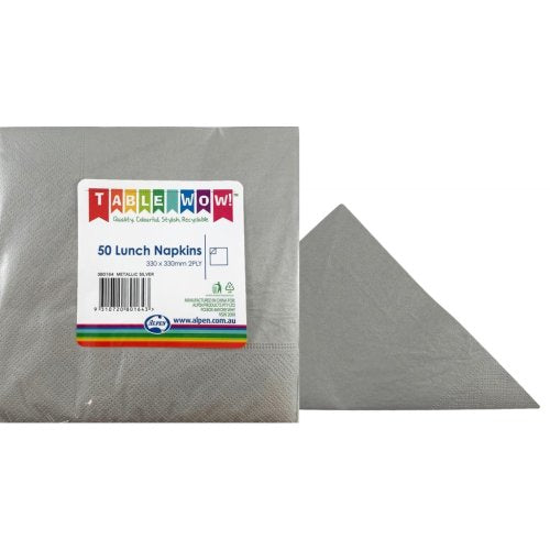 33x33cm metallic silver lunch napkins 50 pack