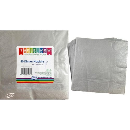 40x40cm metallic silver dinner napkins 50 pack