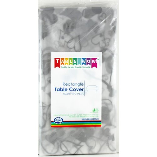 Clear table cover with silver hearts