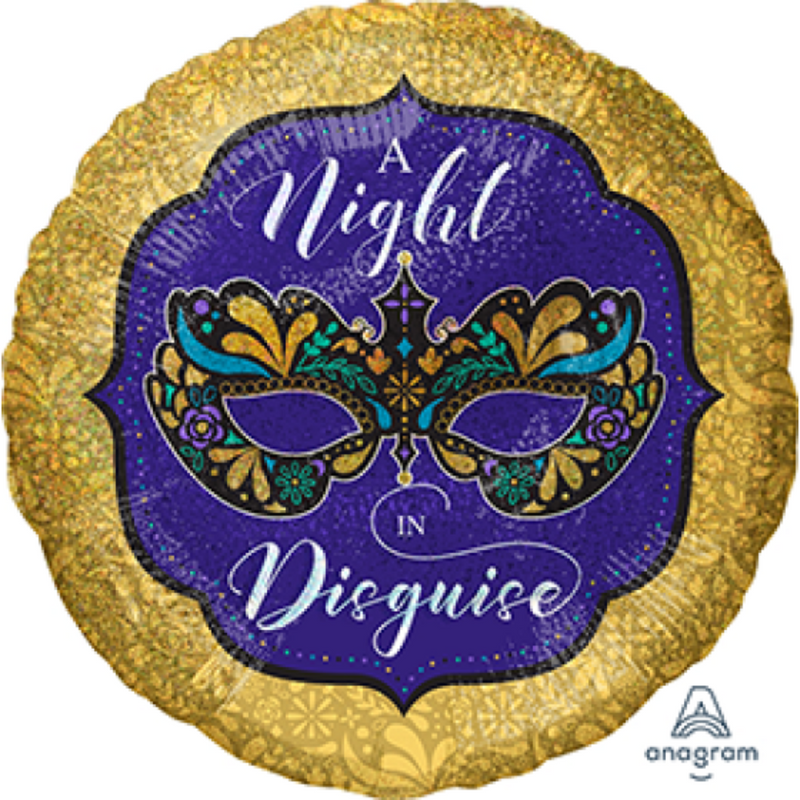 Foil Balloon Standard Holographic A Night in Disguise Mardi Gras S55 45cm