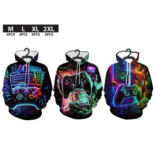 3D digital printed hoodie in assorted Mix C designs, featuring bold all-over prints and a comfortable fit for casual everyday wear.
