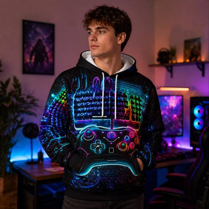 3D digital printed hoodie in assorted Mix C designs, featuring bold all-over prints and a comfortable fit for casual everyday wear.