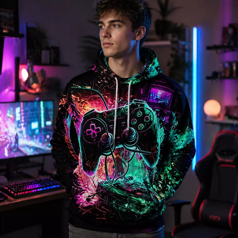 3D digital printed hoodie in assorted Mix C designs, featuring bold all-over prints and a comfortable fit for casual everyday wear.
