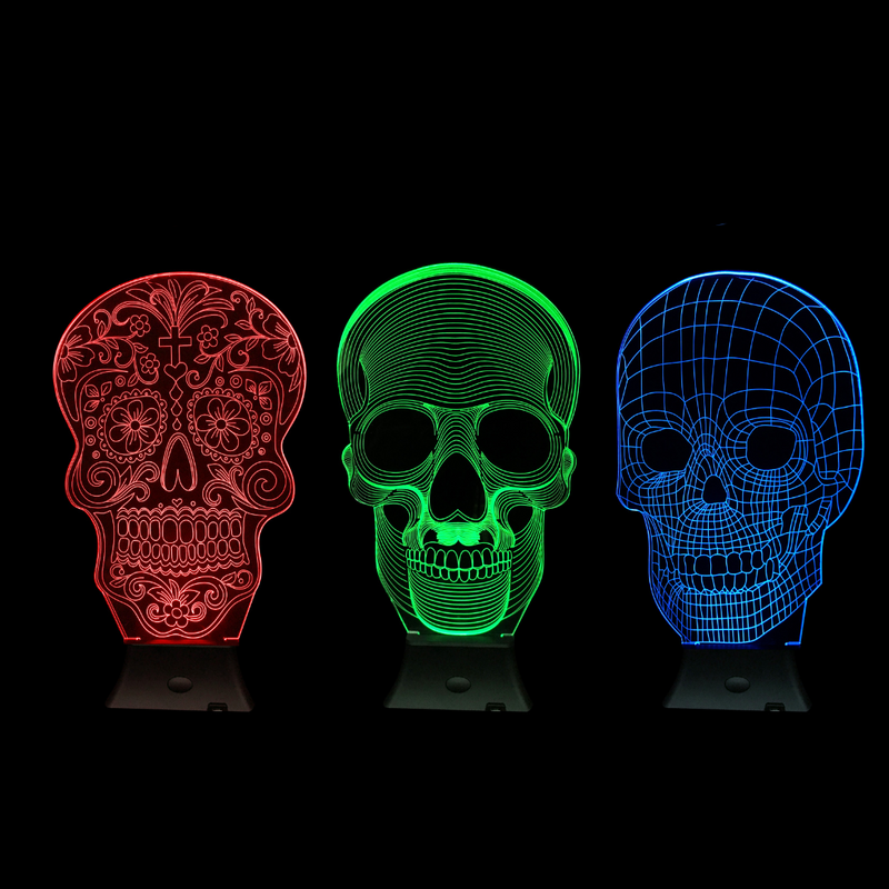 Ronis 3D Skull Lamp 24cm 3 Asstd