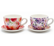 Two floral teacups with saucers on a white background – thumbnail