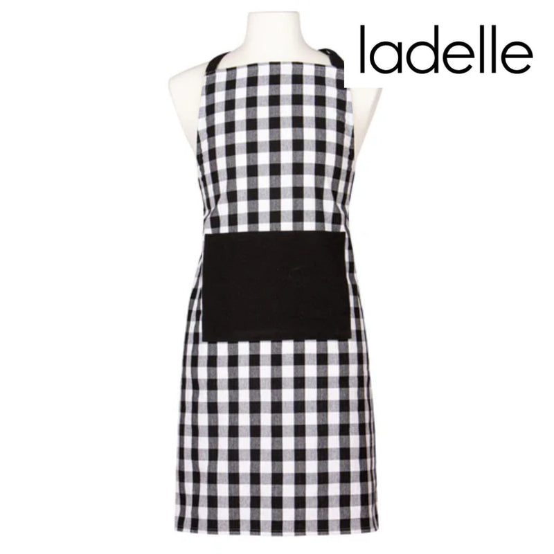 Black and white gingham check apron recycled material