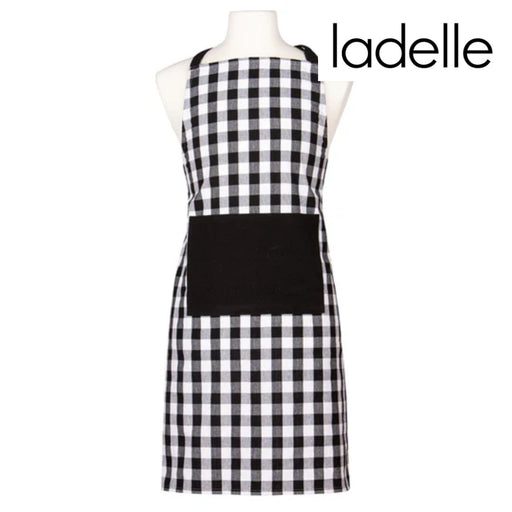 Black and white gingham check apron recycled material