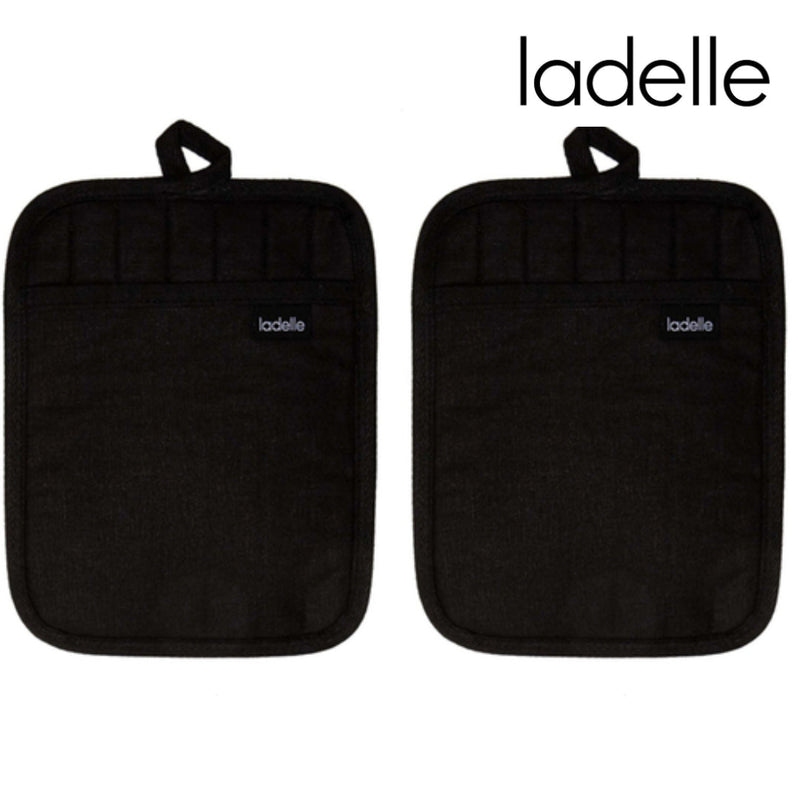 Set of two black textured pot holders