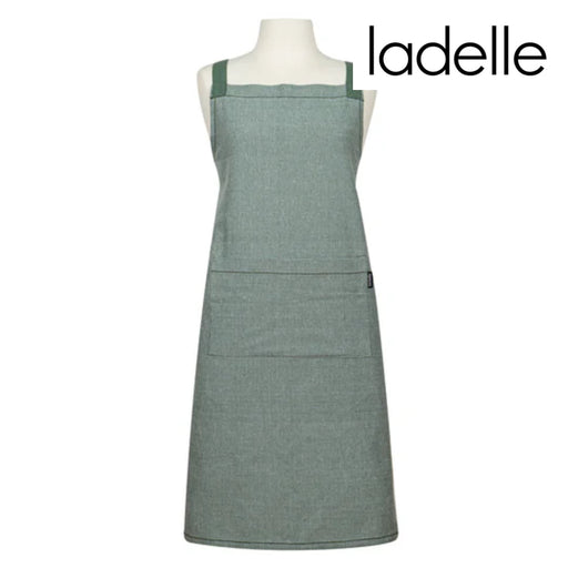 Recycled apron with green leaf print botanical design