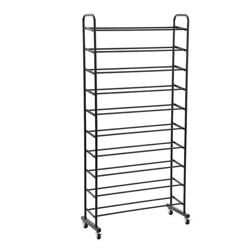 Metal 10-Tier Shoe Rack with Wheels 76x22x160cm