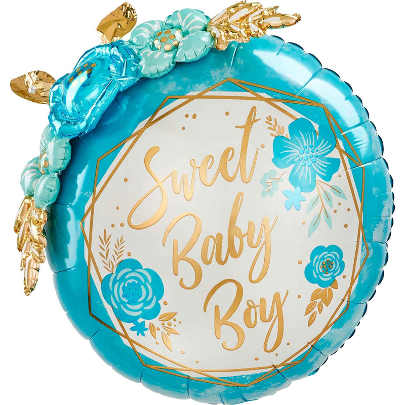 Baby boy balloon bouquet with geometric accents
