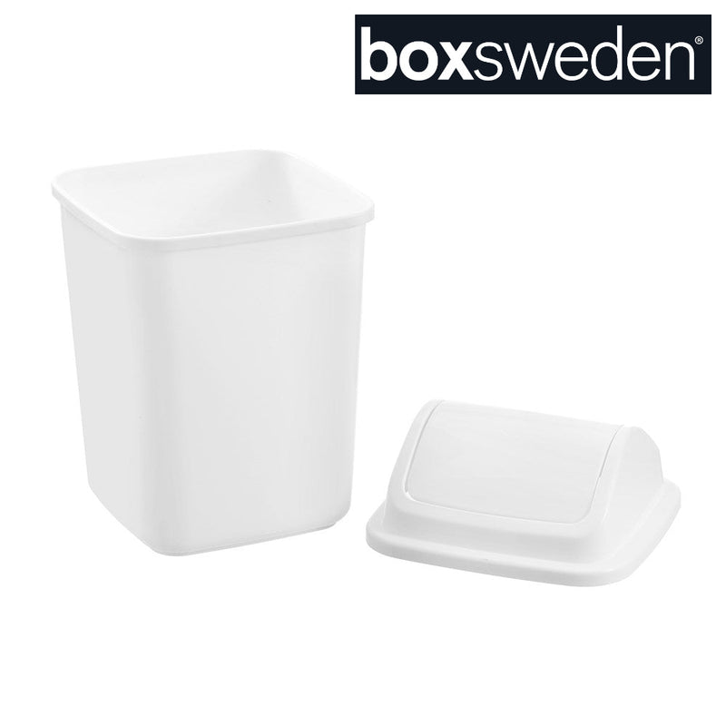 8L white square swing top bin Boxsweden