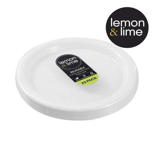 Pack of 20 large round reusable plastic plates 25.5cm