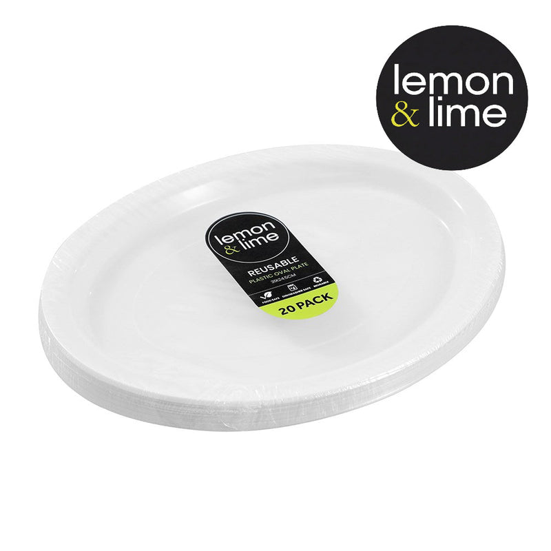 Pack of 20 oval reusable plastic plates 31cm