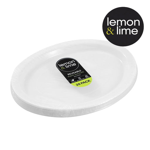 Pack of 20 oval reusable plastic plates 31cm