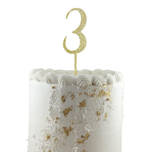 Gold glitter acrylic number 3 cake decoration