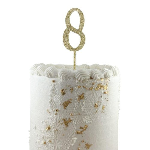 Gold glitter acrylic number 8 cake decoration