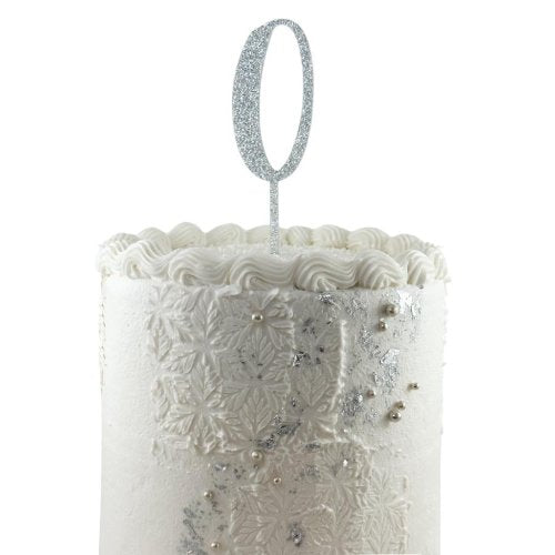 Silver glitter acrylic number 0 cake topper