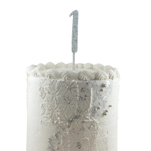 Silver glitter acrylic number 1 cake decoration