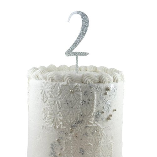 Silver glitter acrylic number 2 cake decoration