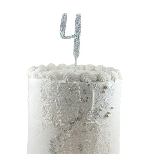 Silver glitter acrylic number 4 cake decoration