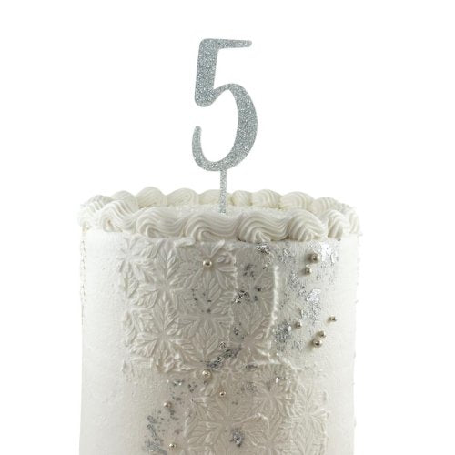Silver glitter acrylic number 5 cake decoration
