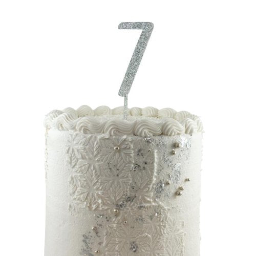 Silver glitter acrylic number 7 cake decoration