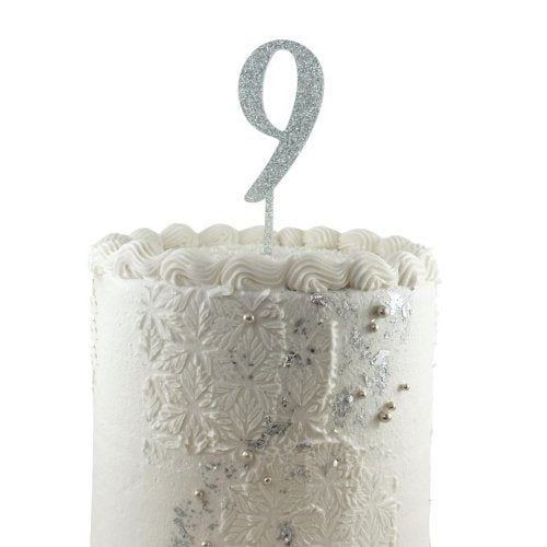 Silver glitter acrylic number 9 cake topper